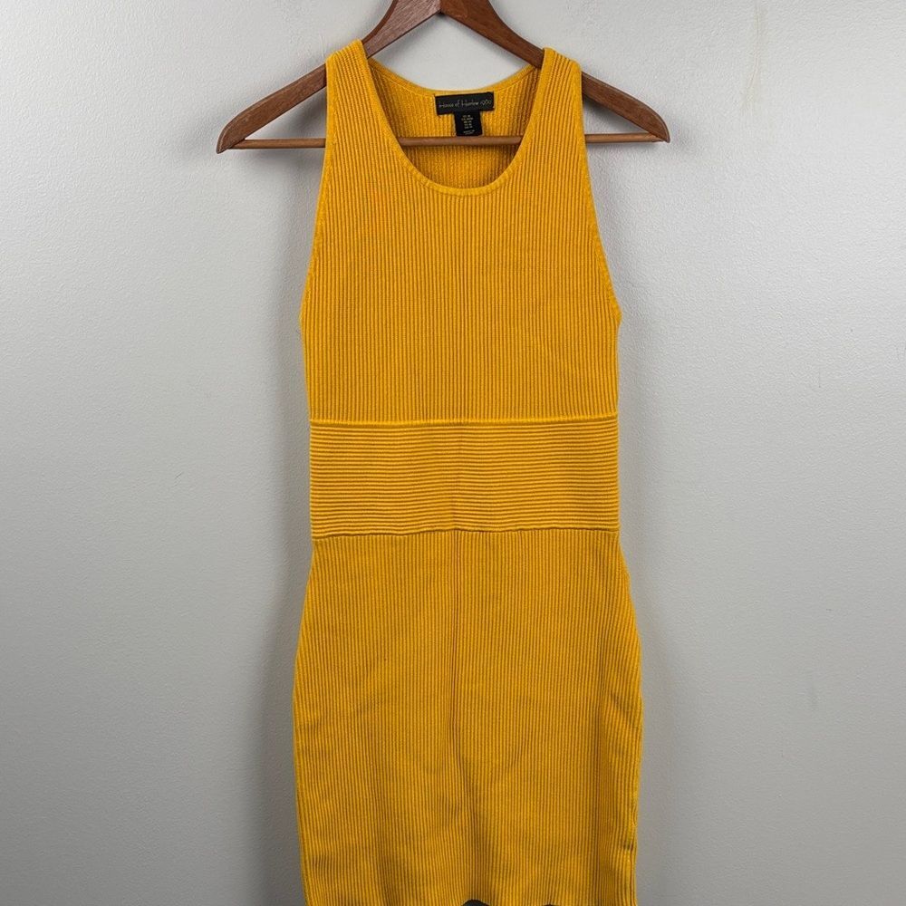 House of Harlow 1960 Yellow Ribbed Tank Mini Dress Medium bodycon